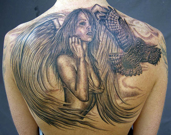 Angel and Owl Tattoo by Mike DeVries: TattooNOW